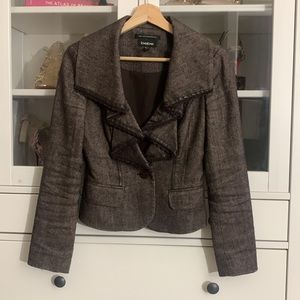 Beautiful suit blazer with leather and lace trim details with matching skirt